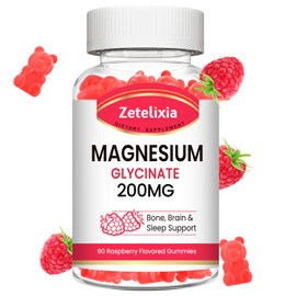 200MG Magnesium Glycinate Gummies, High Absorption Magnesium Glycinate Supplements for Relaxation, Raspberry Flavor 60 Count