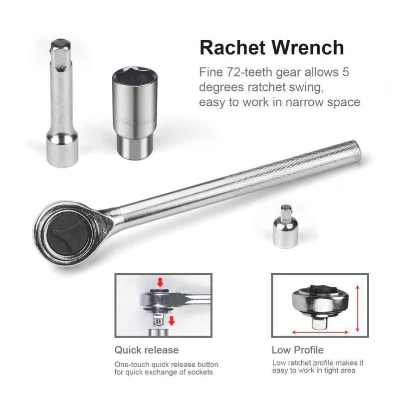 ZISTEL 40-Piece Ratchet Wrench Socket Tool Set METRIC/SAE 1/4" &