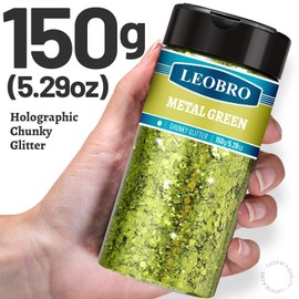 LEOBRO Green Glitter, Chunky Glitter, 150g/5.29oz Craft Glitter for Resin, Mixed Fine Glitter & Chunky Glitter, Metallic Chunky Glitter for Crafts Resin DIY Tumbler, St Patricks Day Decorations
