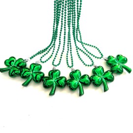 GZYSSL 12 Pcs St. Patrick Jumbo Shamrock Pendant Bead Necklaces Green Irish Festival Shamrock Parade Beads Necklaces Party Supplies