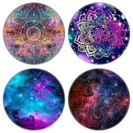 4 Pack Cell Phone Stand，Collapsible Cellphone Finger Grip Holder for Phones - Galaxy Mandala Blue Nebula Flower