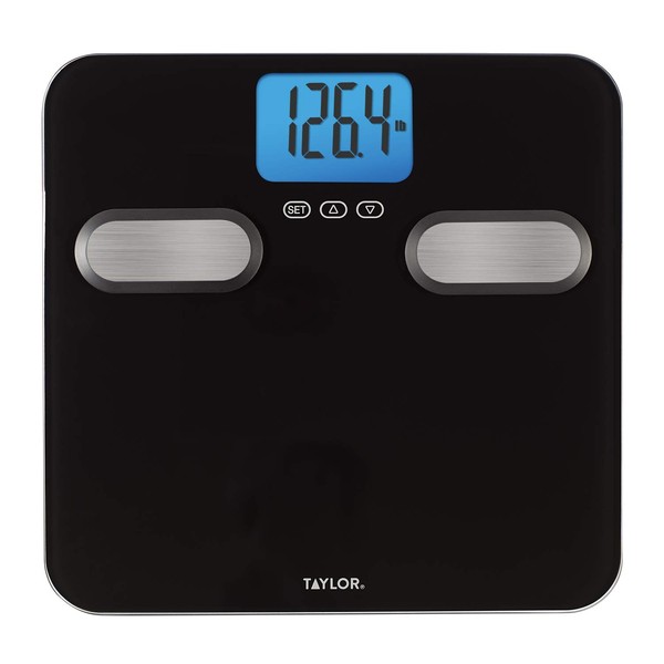 Taylor Body Composition Bathroom Scale for Body Weight, 400 lb Capacity, Easy to Read Blue Backlight Display, Body Composition Analysis, Black