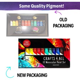 Crafts 4 All Watercolour Paint Set - 12 Pack of Premium Quality Watercolours for Kids, Artists, Students, and Beginners – Vibrant Paints w/ 3 Bonus Water Colour Paintbrushes