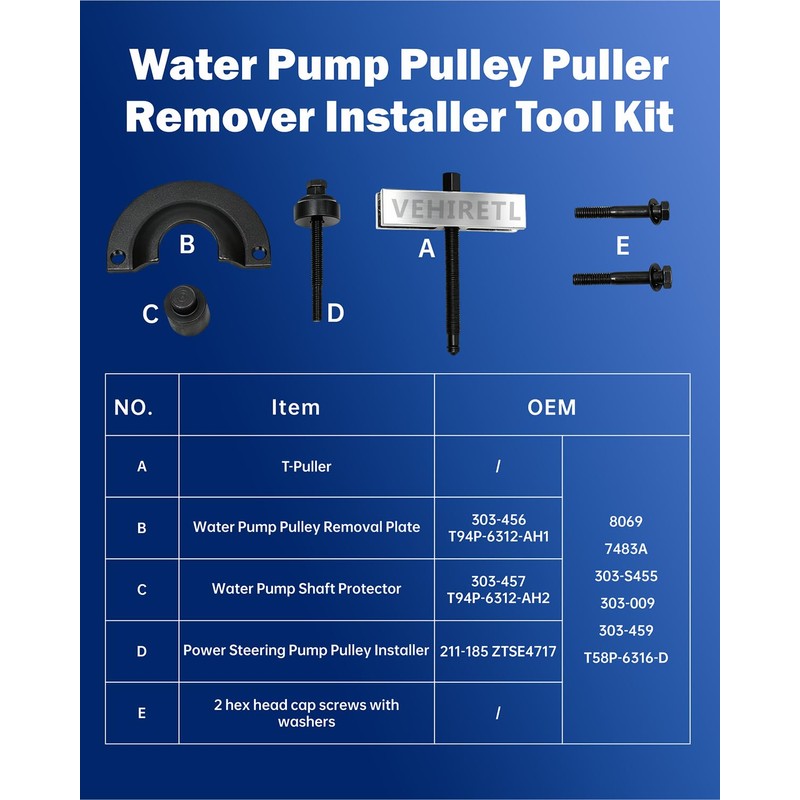 VEHIRETL Water Pump Pulley Puller Remover Installer for Ford 3.0L