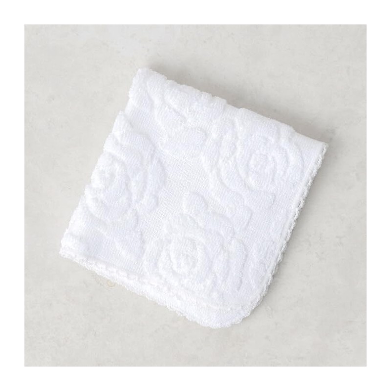 Rose Motif Towel Handkerchief, White (5664701-10-01)