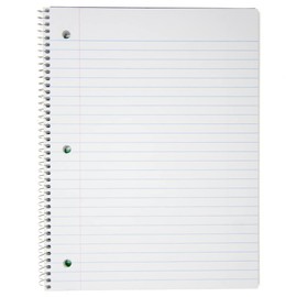 Top Flight Standards 5-Subject Wirebound Notebook, 180 Sheets, 3-Hole Punched, Wide Rule, 10.5 x 8 Inches, 1 Notebook, Color May Vary (31414)