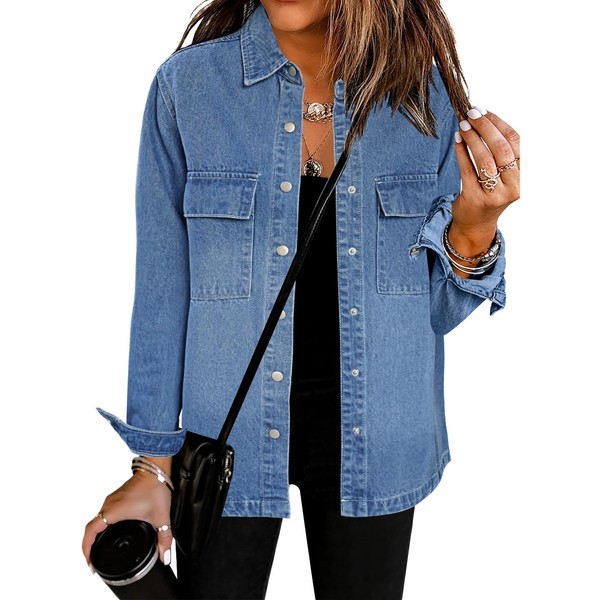 luvamia Womens Shacket Jacket Jeans Jacket For Women Fashion Blue