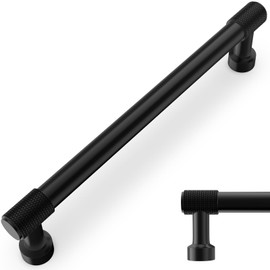 BUKOBYHE 10 Pack 10Inch(254mm) Matte Black Kitchen Cabinet Handles Knurled Cabinet Pulls Black Drawer Pulls Kitchen Hardware