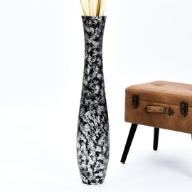 Leewadee Large Floor Vase – Handmade Flower Holder Made of Wood, Sophisticated Vessel for Decorative Branches and Dried Flowers, 36 inches, Black Silver-Coloured