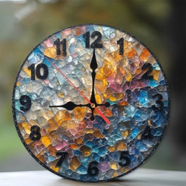 Lancholy Colorful Mosaic Wall Clock Artistic Home Decor 10-Inch Wooden Wall Clock, Silent Movement, Battery Operated (AA Batteries Not Included), Artistic Home Decor, Perfect for Home Accents