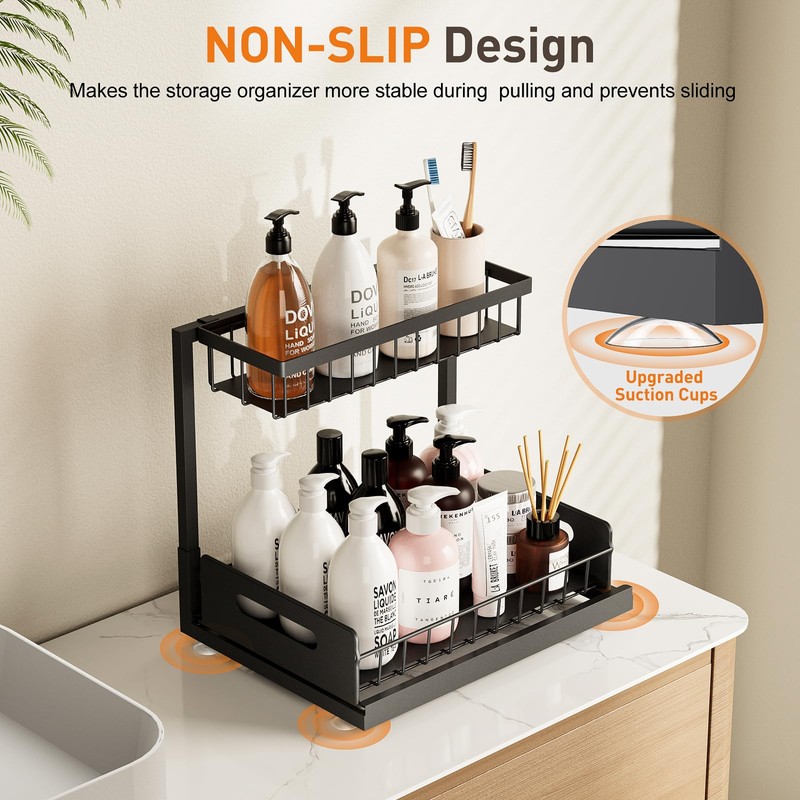 Under Sink Organizer 2 Pack,Pull Out Cabinet Organizer Shelf,Kitchen Bathroom