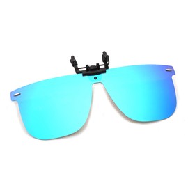 JM Polarized Clip on Sunglasses One Piece Rimless Flip up Mirrored Lenses for Driving Blue