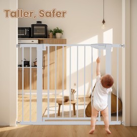 Mumeasy 36" High Extra Tall Dog Gate, 29.6"-40.5" Wide Pressure Mounted Tall Baby Gate for Dog, Auto Close Pet Gate with Door for Stairs,Doorways,House,White