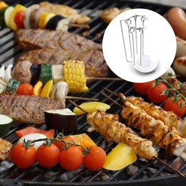 HEMOTON 1 Set BBQ Skewers Hanging Stand Rack Stainless Steel Barbecue Kabob Skewers Holder with 5pcs Flat Grilling Skewers Reusable BBQ Sticks