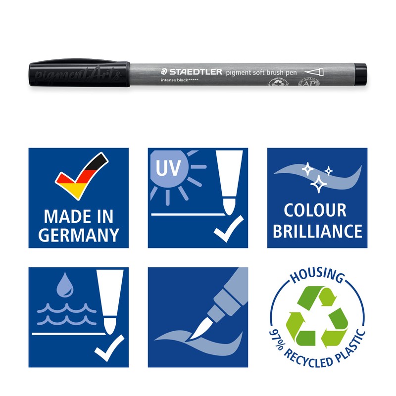 STAEDTLER Soft Brush Pen Pigment Arts, Intense Black, Soft Brush