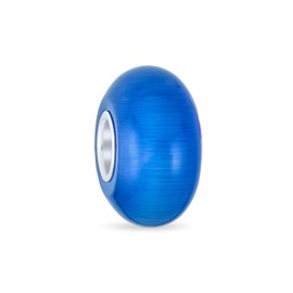 Simple Murano Glass Solid Bright Blue Spacer Bead Charm For Women For Teen Fits European Bracelet .925 Sterling Silver