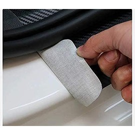 4D Carbon Fiber Door Sill Protector, Black Leather Anti-Slip Guards, Universal Fit Car Entry Stickers, 4 Pieces (White)