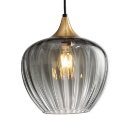 Lighten Chance Glass Pendant Light Kitchen Island, 9" Vintage Hanging Lamp Ceiling Lighting Fixture, Brushed Gold Modern Chandelier for Dining Living Room Restaurant Foyer Entryway (Smoke Grey)