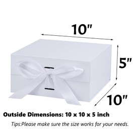 OEMVALATY White Gift Box,10x10x5 Inches Gift Boxes with Lids for Presents with Magnetic Closure and Ribbon for Wedding,Storage,Birthday