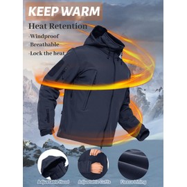 TACVASEN Fleece Softshell Jacket Men Tactical Military Jacket Waterproof Winter Coat Warm Zip Up Hoodie Lightweight Windbreaker Rain Army Snow Navy L