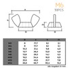 Wing Nut M6, 30 Pieces 304 Stainless Steel Butterfly Nut