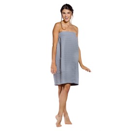 Turquaz Lightweight Knee Length Waffle Robes For Women Spa Bath Waffle, Gray, Small-Medium