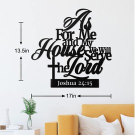 Metal Christian Wall Decor As for me and My House We Will Serve the Lord 16.5 x12.5 Inch Religious Wall Sign Scripture Black Bible Verses Family Wall Art Holy Wall Hanging Decoration for Home Inspirational Jesus Wall Plaque for Kitchen Bathroom Bedroom Hallway Faith Words Wall Pediment of God's Prayer