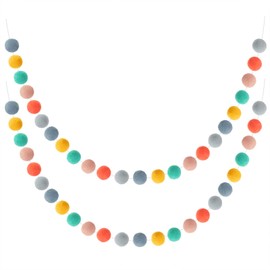 Boao 2 Pieces Wool Felt Ball Garland Colorful Pom Pom Garland Handmade 6.5 Feet Long 24 Balls Felt Ball Garlands for Wall Christmas Tree Decoration (Cute Colors)