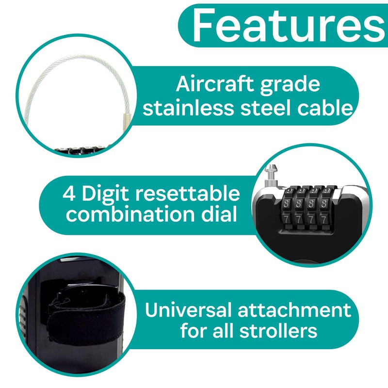 Buggygear Stroller Lock - Anti-Theft Retractable Combination Chain Cable Locks,