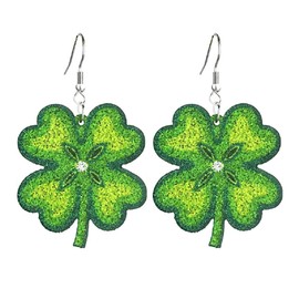 St. Patrick's Day Earrings Green Irish Shamrock Dangle Earrings for Women Glitter Lucky Four Leaf Clover Rainbow Beer Acrylic Drop Earrings Holiday Jewelry Gifts -Style 6