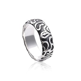 MATERIA by Matthias Wagner Women's Ring 925 Silver Vintage Wide Labyrinth Solid Silver Ring, Silver
