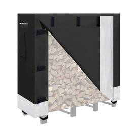 Artibear 4ft Firewood Rack Cover for Wood Holder, Waterproof Wood Pile Cover for Outside, Indoor Outdoor Log Rack Cover for Firewood with Buckle, Black (Frame not Include)