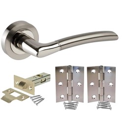 Golden Grace Indiana Design Duo Chrome Door Handle Pack with 2.5 inch Latch and Hinges Lever Latch Handle Internal Pack