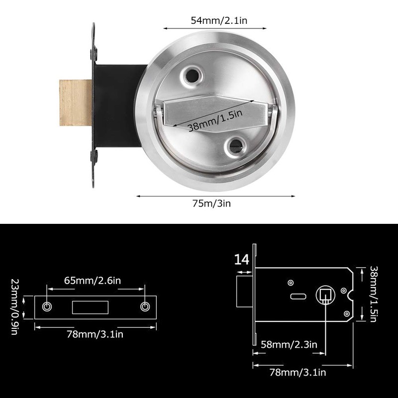 Round Door Lock, Home Bathroom DoubleSided Lock 304 Stainless Steel