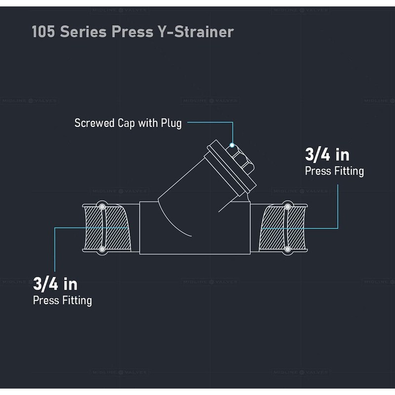 Midline Valve 327S034-NL Press Y-Strainer Valve, 3/4”, Brass