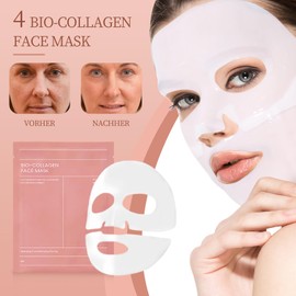 4 Stück Bio Collagen Maske Overnight, Collagen Night Wrapping Mask, Kollagen Maske Overnight, overnight maske Gesicht Schönheit, Anti-Aging und Verjüngende Blätter