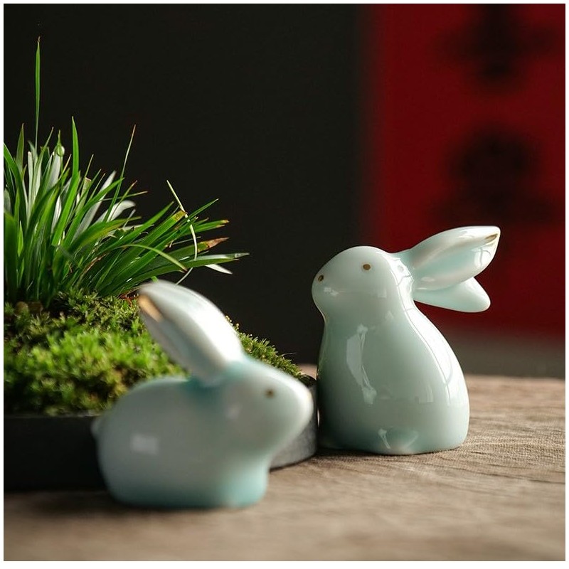 MOZEO One Set Ceramic Bunny Ornaments Tea Pet Cute Rabbit