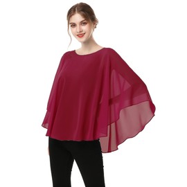 Casual Chiffon Cape Soft Shawl Sheer Shrugs Poncho Capelets shawls and Wraps for Women (Wine Red)