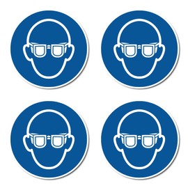 Use Eye Protection, Mandatory Sign: M004 - DIN EN ISO 7010 / ASR A1.3 - Sticker: Diameter 7.5 cm, Pack of 4
