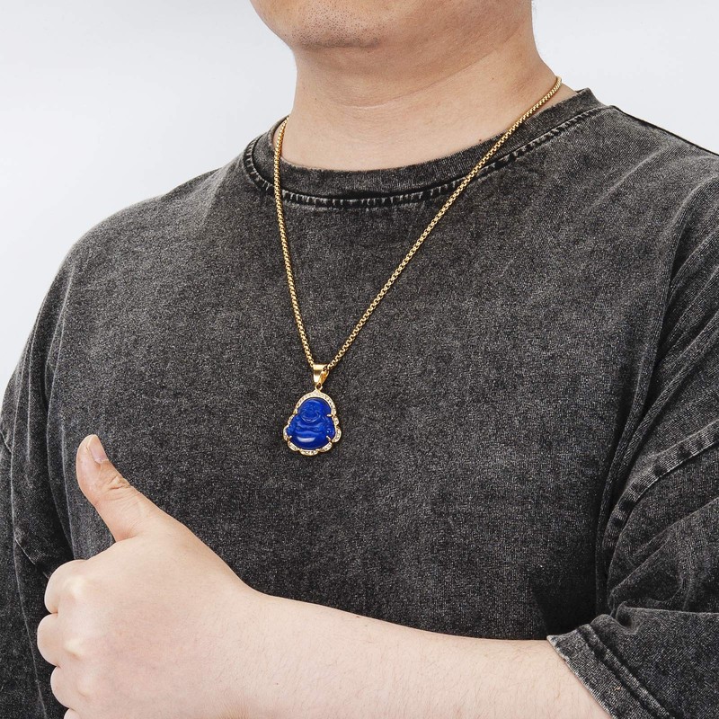 WESTMIAJW Lucky Laughing Blue Buddha Pendant Chain Necklaces Amulet Jewelry