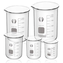LEKEFETO Glas Becherglas Set 50 ml 100 ml 250 ml 500 ml 1000 ml, 5er Set Abgestufter Messbecher, Borosilikatglas Glasbecher für Labor, Glasmessbecher-Set, für Labore, Klassenzimmer Heimgebrauch