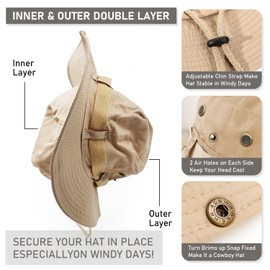 Monfasye Sun Hat, Wide Brim Fishing Hat Breathable UV Protection Boonie Hat Double-Sided Safari Hat Beach Bucket Cap (Beige)