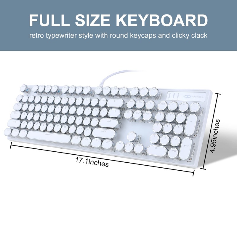 Camiysn Typewriter Style Mechanical Gaming Keyboard, White Retro Punk Gaming