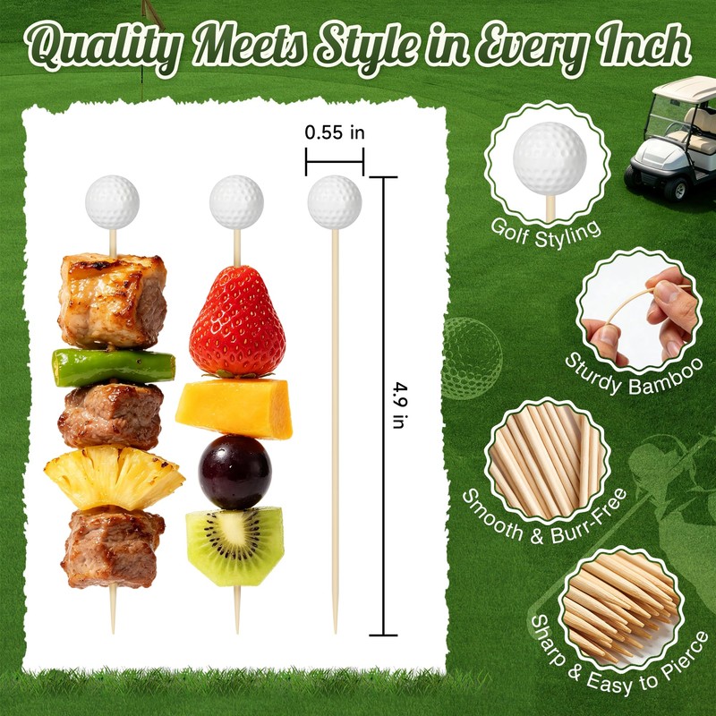 100 Golf Ball Cocktail Picks, 4.9 in Fancy Toothpicks for