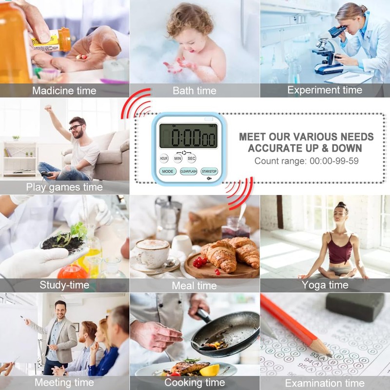 Kitchen Timer, Digital Visual Timer 24-Hours Magnetic Clock Stopwatch Count-Up
