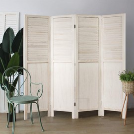 Giantex 4 Panel Wooden Room Divider Screen, Portable Folding 6 ft Partition Screen, Wood Panel Divider Wall Divider, Solid Folding Privacy Screens for Home Office Divider Screen (White)