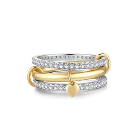 Stackable Rings for Women 18K Gold Plated Interlocking Ring Stack Set Gold Silver Mixed Metal Statement Rings Dainty Cubic Zirconia CZ Fashion Connected Band Thumb Ring Jewelry Gift for Women (01 Gold heart ring set, 8)