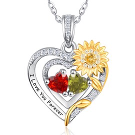 Sunflower Necklace Sterling Silver Garnet and Peridot Necklace January and August Birthstone Necklaces Sunflower Pendant Jewelry Gifts for Women