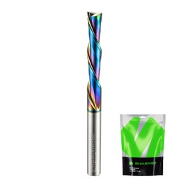 SHARPRO Extra Long Downcut Spiral Router Bit 1/4 Inch Shank 1/4 Inch Cutting Dia 1-1/4" CL. 3" OVL. Solid Carbide Down Cut CNC Bit with Smooth Quark Coating for Wood and Metal Cutting, Engraving