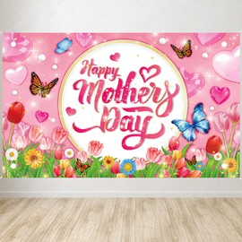 Happy Mothers Day Banner Decorations - Mothers Day Backdrop 110x180cm Decor Best from Daughter Son Mother's Day Party Supplies Accessories Home Decor
